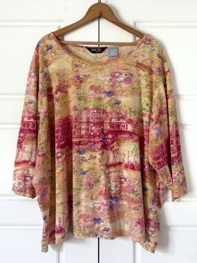 Take Two Clothing Artsy Sequins Knit Top Womens 3X Colorful Italy Cityscape Boho